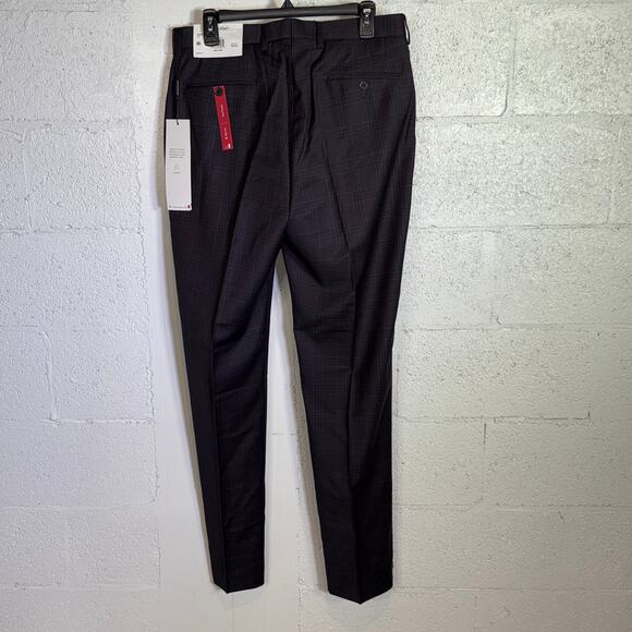 Calvin Klein Men's Slim Wool-Blend Stretch Plaid Suit Pant navy/burg 34X34 $200 - Picture 9 of 9